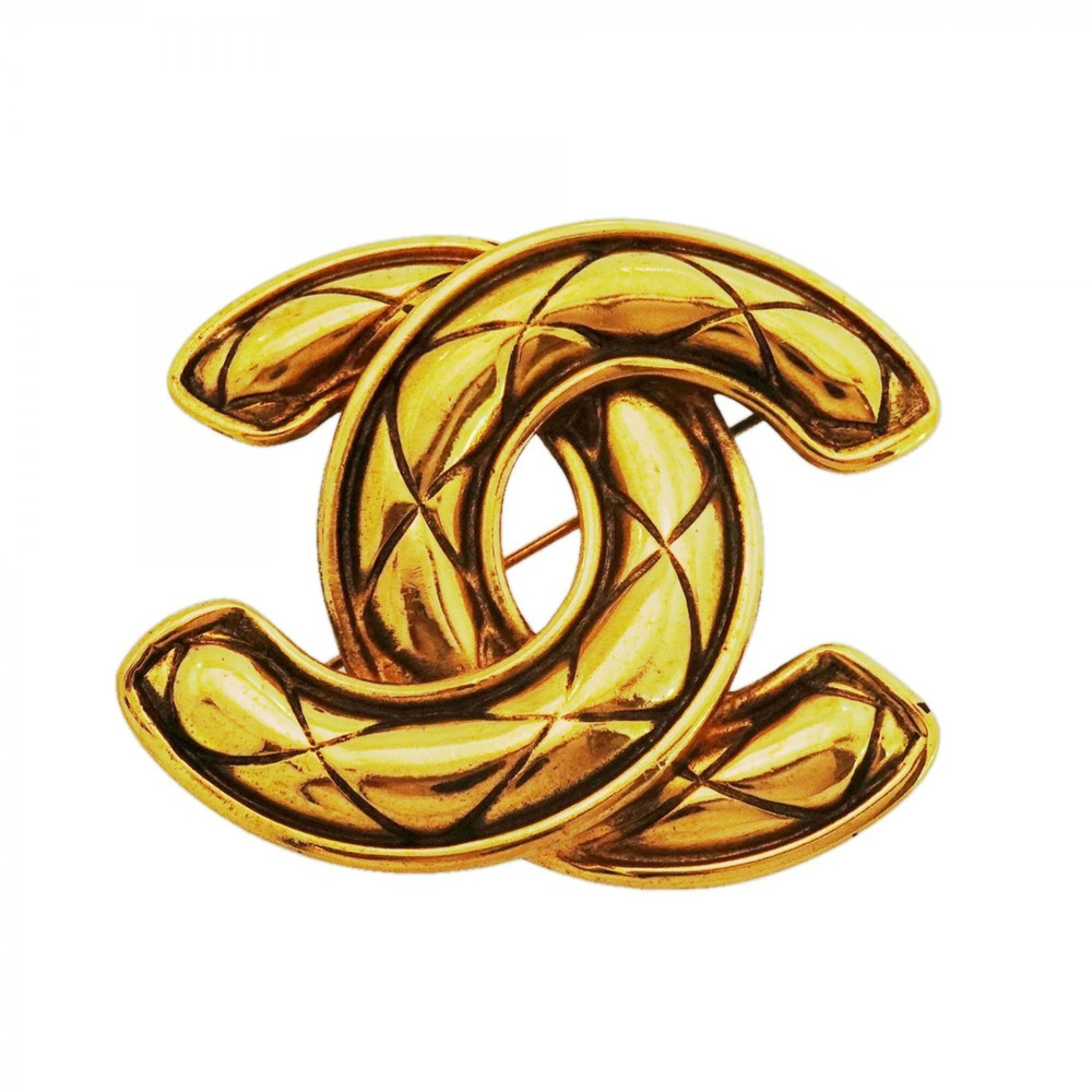 CHANEL Gold Logo Brooch